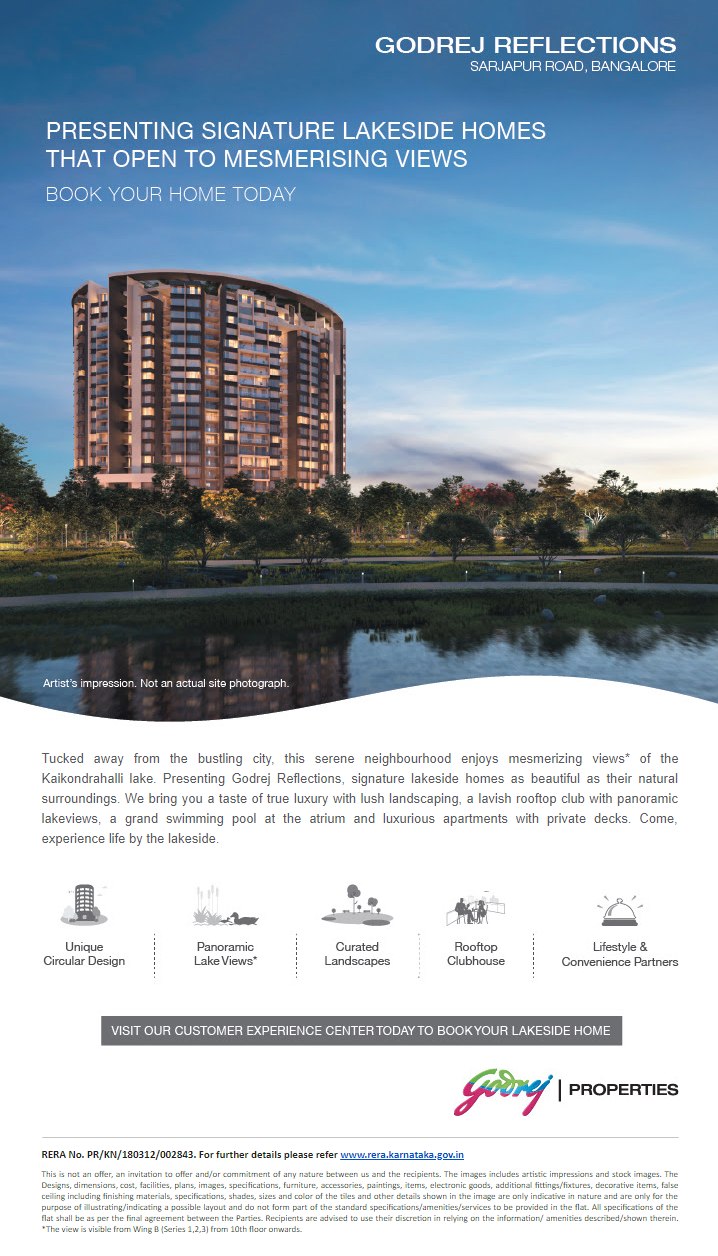 Presenting 3 & 4 BHK Signature Lakeside homes at Godrej Reflections in Bangalore